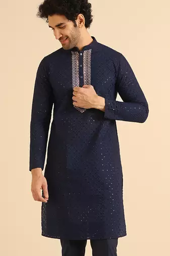 Men navy blue kurta