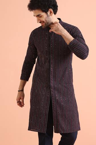 Men navy blue kurta