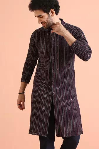 Men navy blue kurta