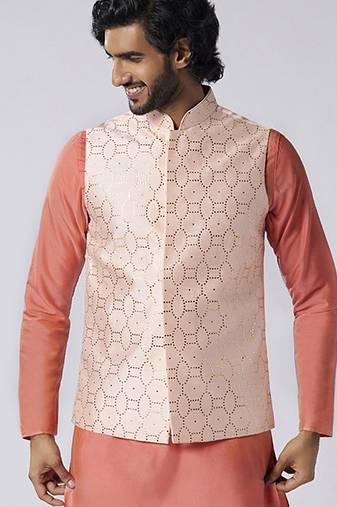 Men blush pink nehru jacket
