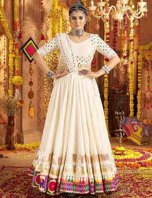 White Viscose Rayon Mirror Work Festival Wear Lehenga Choli 1
