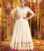 White Viscose Rayon Mirror Work Festival Wear Lehenga Choli