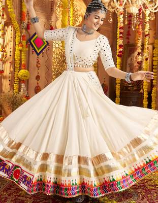 White Viscose Rayon Mirror Work Festival Wear Lehenga Choli 2