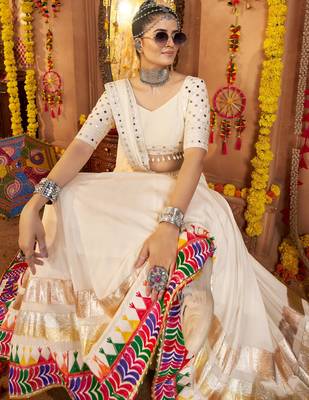 White Viscose Rayon Mirror Work Festival Wear Lehenga Choli 4
