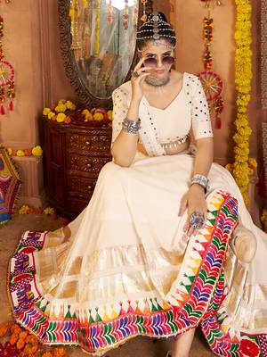 White Viscose Rayon Mirror Work Festival Wear Lehenga Choli 6
