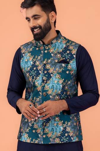 Men blue nehru jacket