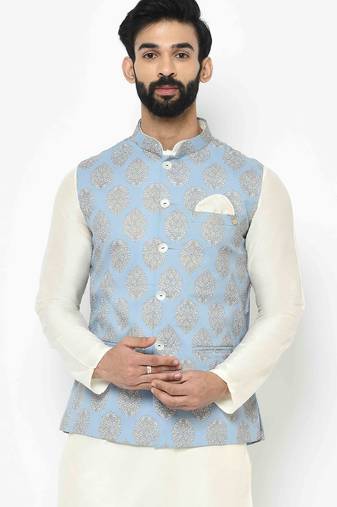 Men's blue printed nehru jacket