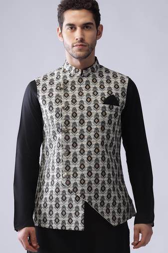 Men's grey printed nehru jacket