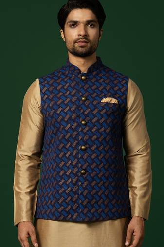 Men navy blue nehru jacket