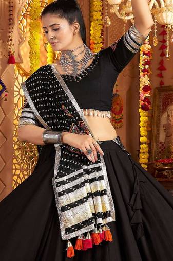 Black Mirror Work Viscose Rayon Lehenga Choli With Dupatta