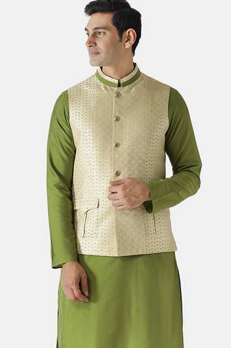 Men's cream jacquard nehru jacket