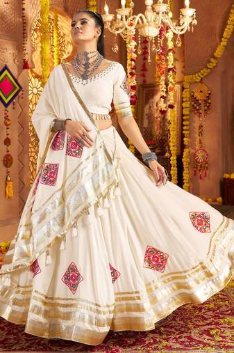 White Embroidered Navratri Wear Lehenga Choli With Dupatta