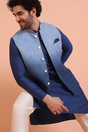 Men's blue embellished nehru jacket