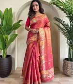 Pink Jacquard Zari Weaving Tissue Saree