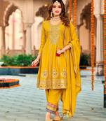 Yellow embroidered chinon pakistani salwar suit