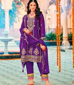 Purple embroidered chinon pakistani salwar suit