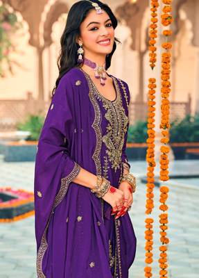 Purple embroidered chinon salwar suit 2