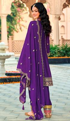 Purple embroidered chinon salwar suit 3