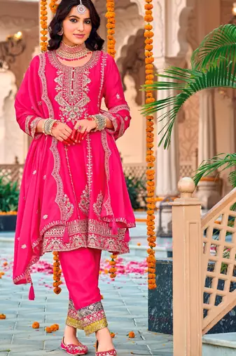 Pink embroidered chinon pakistani salwar suit