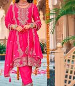 Pink embroidered chinon pakistani salwar suit