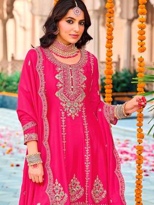 Pink embroidered chinon salwar suit 2