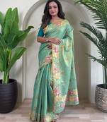 Sea Green Jacquard Zari Weaving Tissue Saree