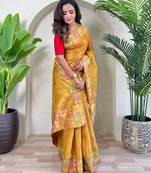Yellow Jacquard Zari Weaving Tissue Saree