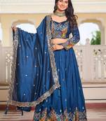 Blue Sequins Embroidered Reception Wear Lehenga Choli