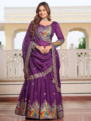 purple silk sequins lehenga set choli with dupatta with dupatta 1