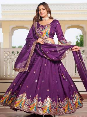 purple silk sequins lehenga set choli with dupatta with dupatta 2