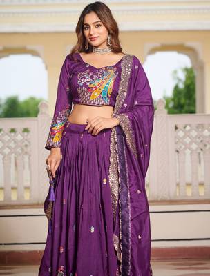 purple silk sequins lehenga set choli with dupatta with dupatta 4