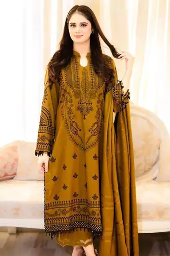 Mustard Designer Party Wear Top Palazzo & Dupatta Set