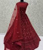 Beautiful Red Net Thread Embroidered Bridal Lehenga Choli With Dupatta