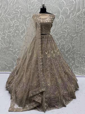 golden net sequins bridal lehenga set choli with dupatta with dupatta 1
