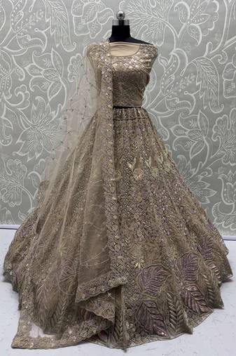 Beautiful Golden Net Sequins Bridal Wear Lehenga Choli With Dupatta