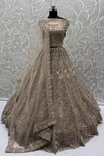 Beautiful Golden Net Sequins Bridal Wear Lehenga Choli With Dupatta
