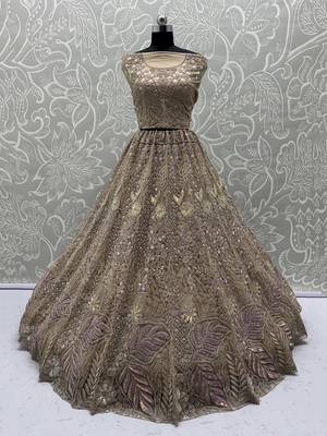 golden net sequins bridal lehenga set choli with dupatta with dupatta 2