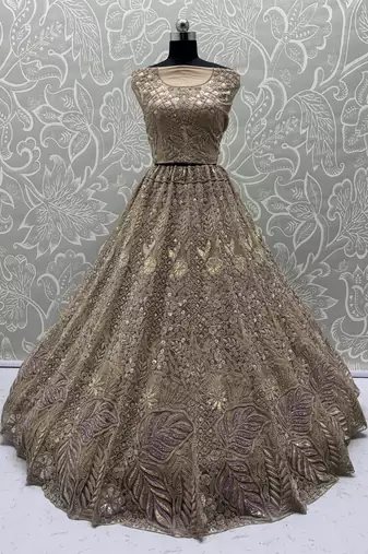 golden net sequins bridal lehenga set choli with dupatta with dupatta