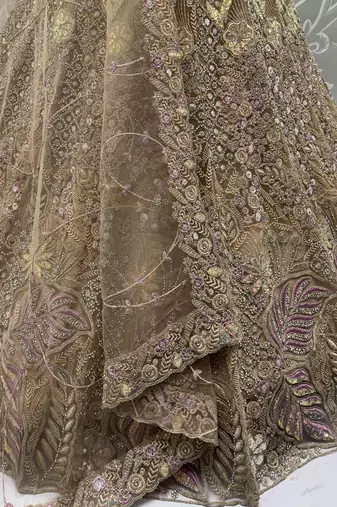 golden net sequins bridal lehenga set choli with dupatta with dupatta