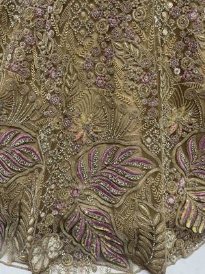 golden net sequins bridal lehenga set choli with dupatta with dupatta 4