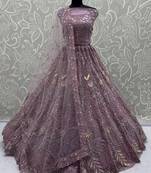 Stunning Lavender Net Zircon Work Bridal Lehenga Choli With Dupatta