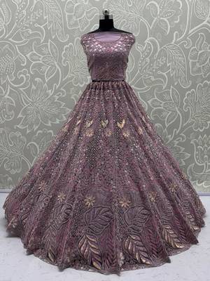 lavender net zircon work bridal lehenga set choli with dupatta with dupatta 2