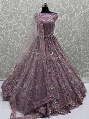 pink dori embroidered net bridal lehenga set choli with dupatta 1