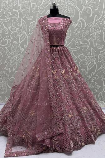 Pretty Pink Dori Embroidered Net Bridal Wear Lehenga Choli