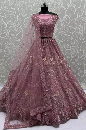 Pretty Pink Dori Embroidered Net Bridal Wear Lehenga Choli