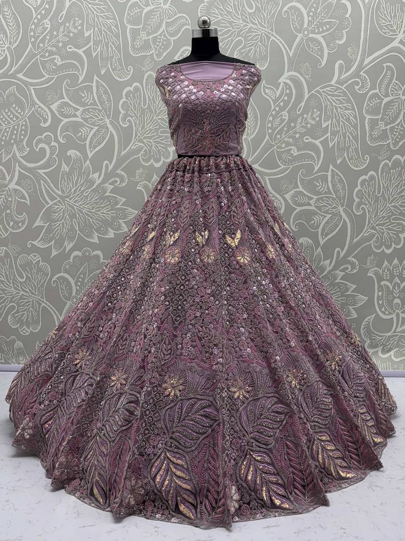 pink dori embroidered net bridal lehenga set choli with dupatta