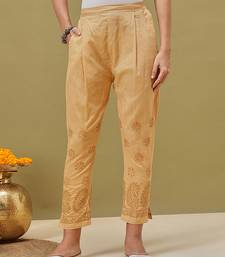 Hand embroidered fawn cotton lucknowi chikankari palazzo