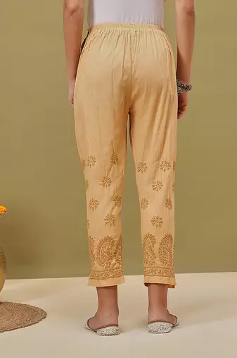 Hand embroidered fawn cotton lucknowi chikankari palazzo