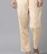 Hand embroidered fawn cotton lucknowi chikankari palazzo