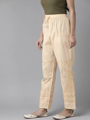 Hand embroidered fawn cotton lucknowi chikankari palazzo 2
